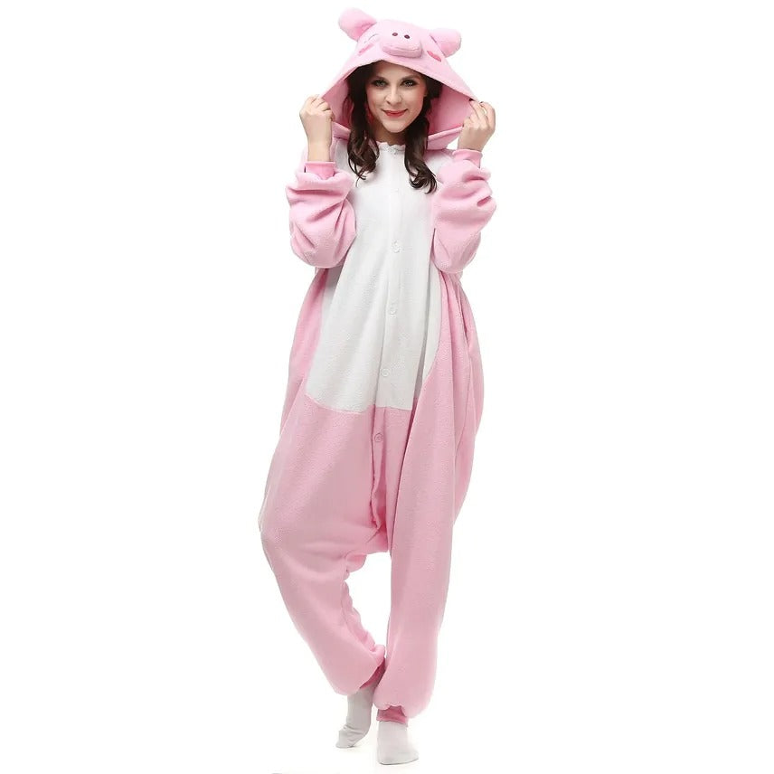 Kigurumi Świnka Onesie Piżama Kostium Damski Różowy M 160-169cm