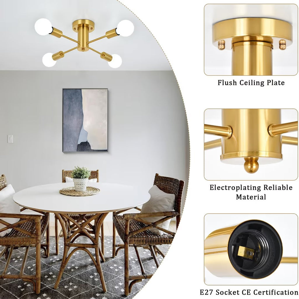 Nowoczesna Lampa Sufitowa Złota 4xE27 Plafon LED Industrial