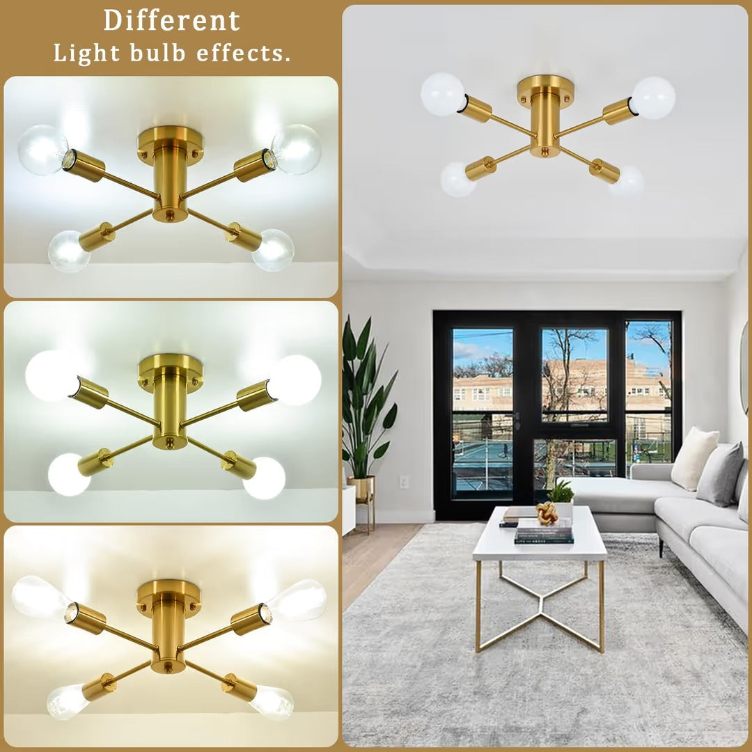 Nowoczesna Lampa Sufitowa Złota 4xE27 Plafon LED Industrial