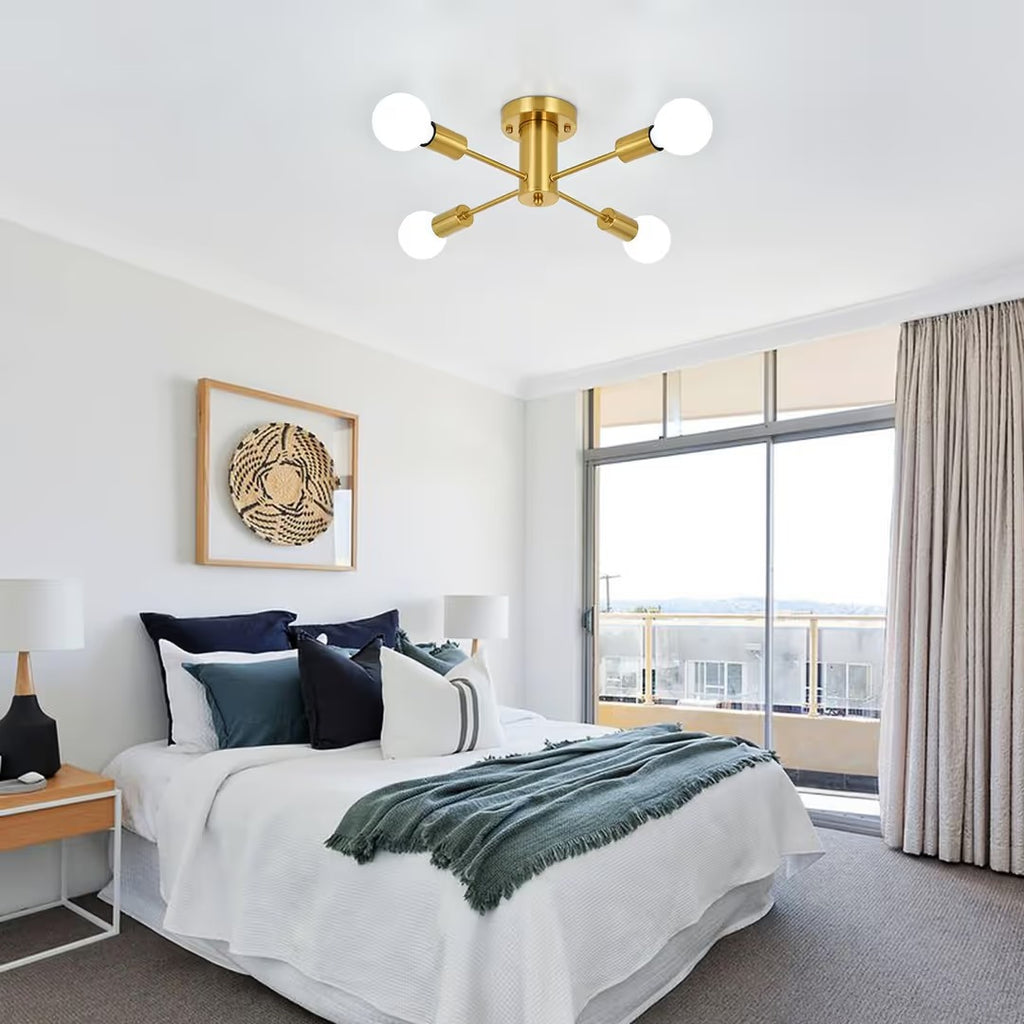 Nowoczesna Lampa Sufitowa Złota 4xE27 Plafon LED Industrial