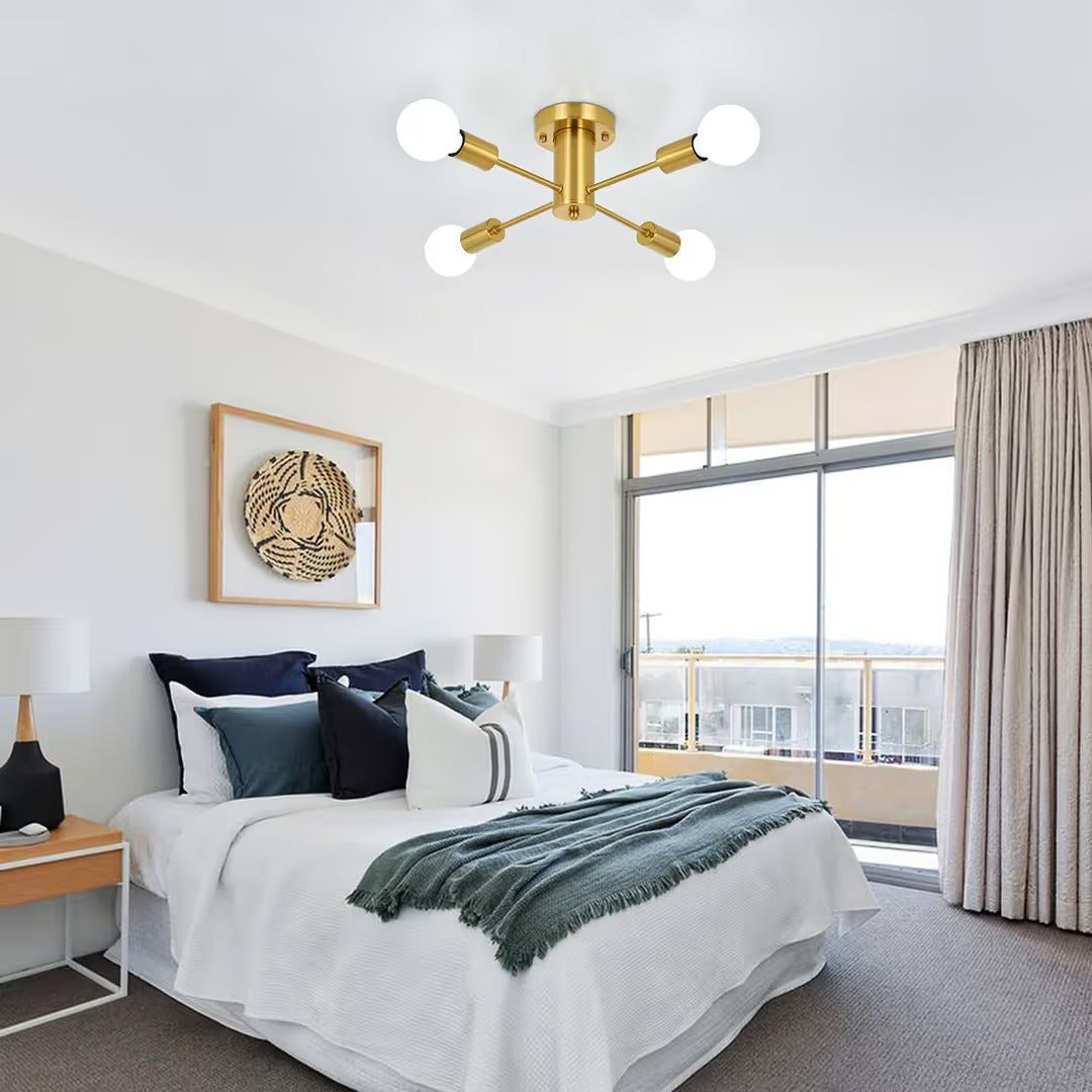 Nowoczesna Lampa Sufitowa Złota 4xE27 Plafon LED Industrial