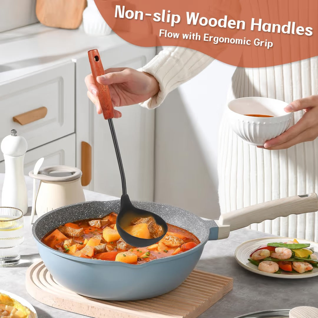 Zestaw Przyborów Kuchennych Drewnian Rączka chochla łyżka szumówka łopatka