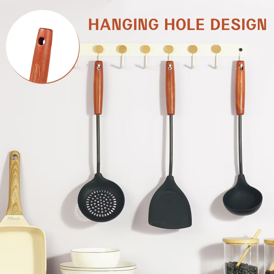 Zestaw Przyborów Kuchennych Drewnian Rączka chochla łyżka szumówka łopatka