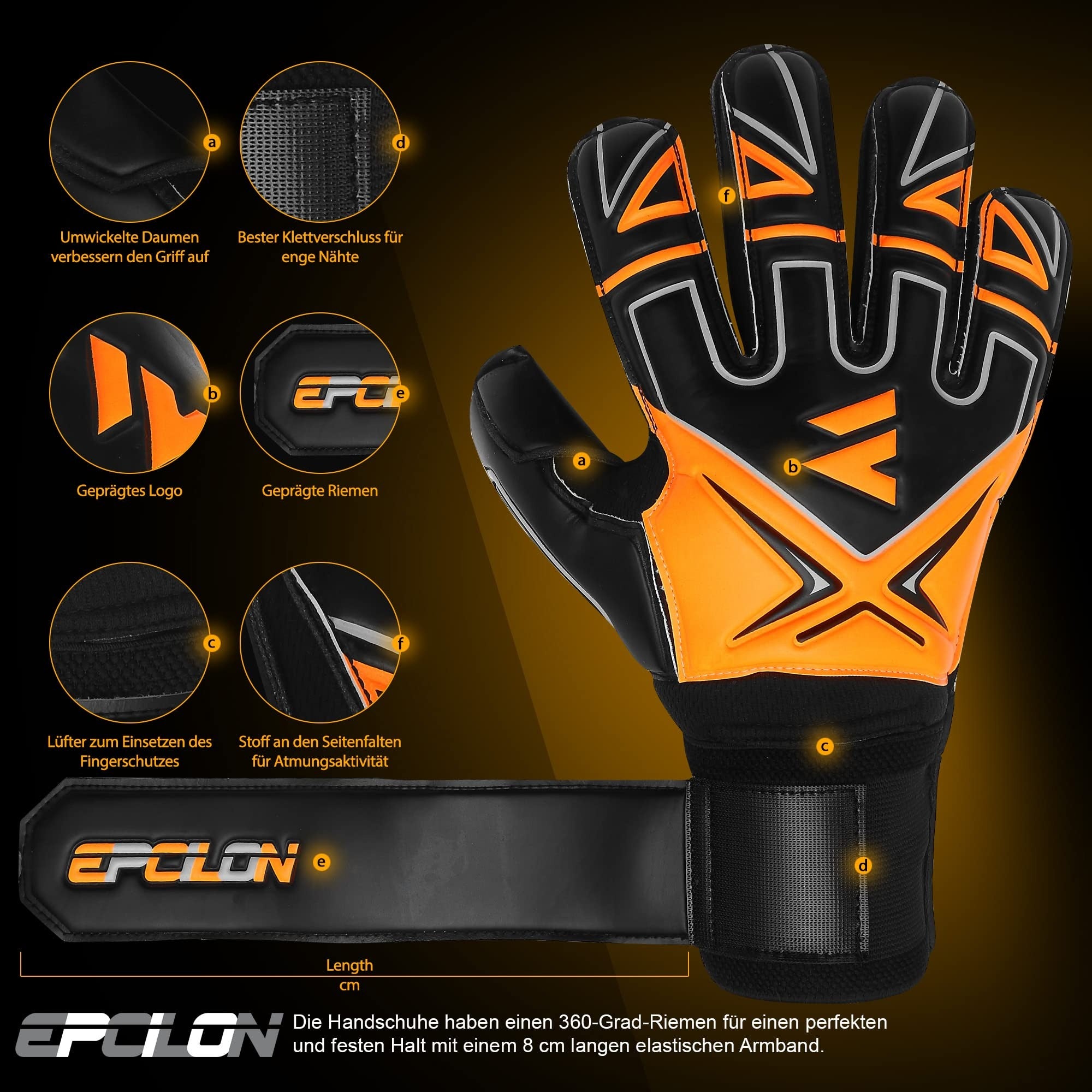 EPCILION Rękawice bramkarskie piłkarskie Fingersave Roz 5 pomarańczowe