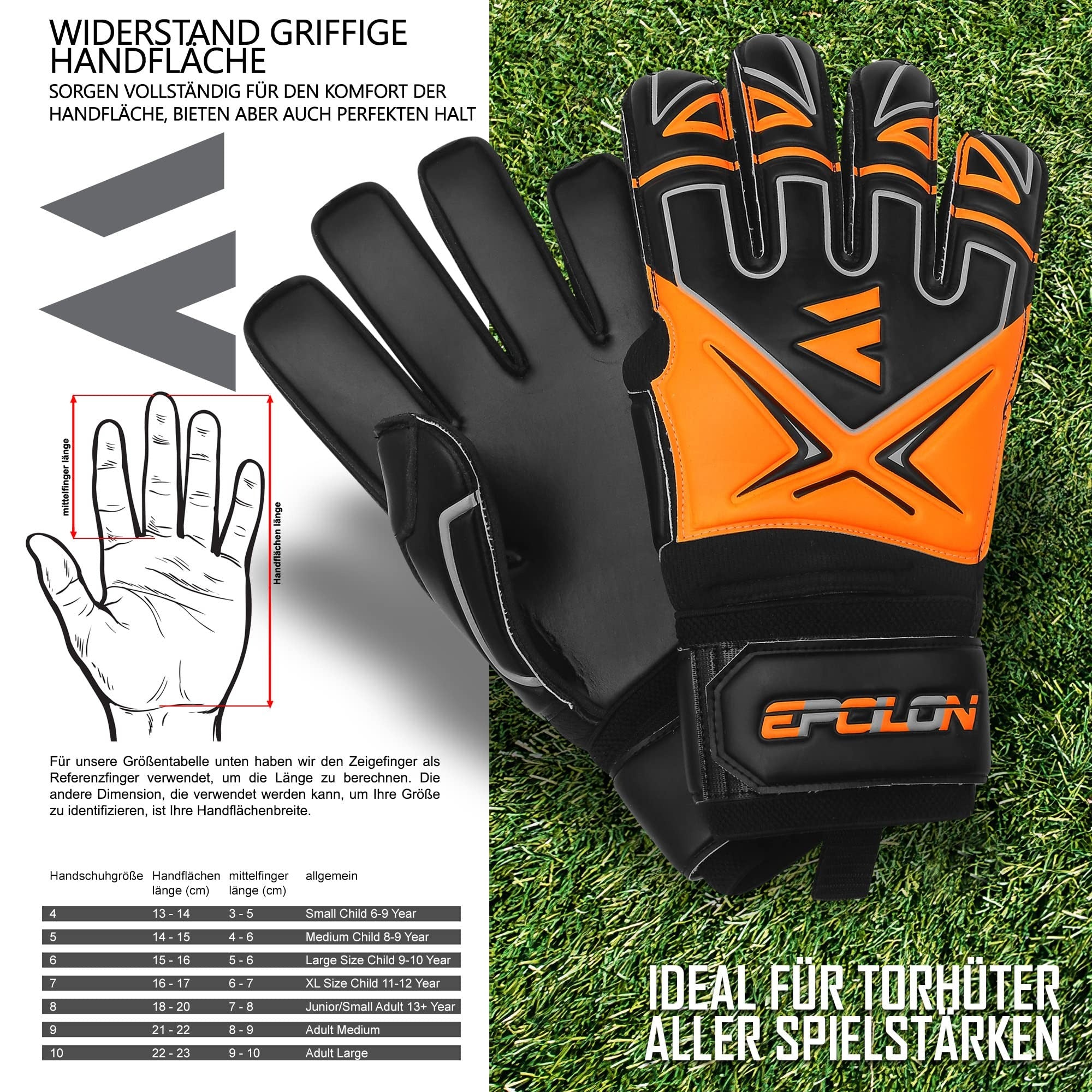 EPCILION Rękawice bramkarskie piłkarskie Fingersave Roz 5 pomarańczowe