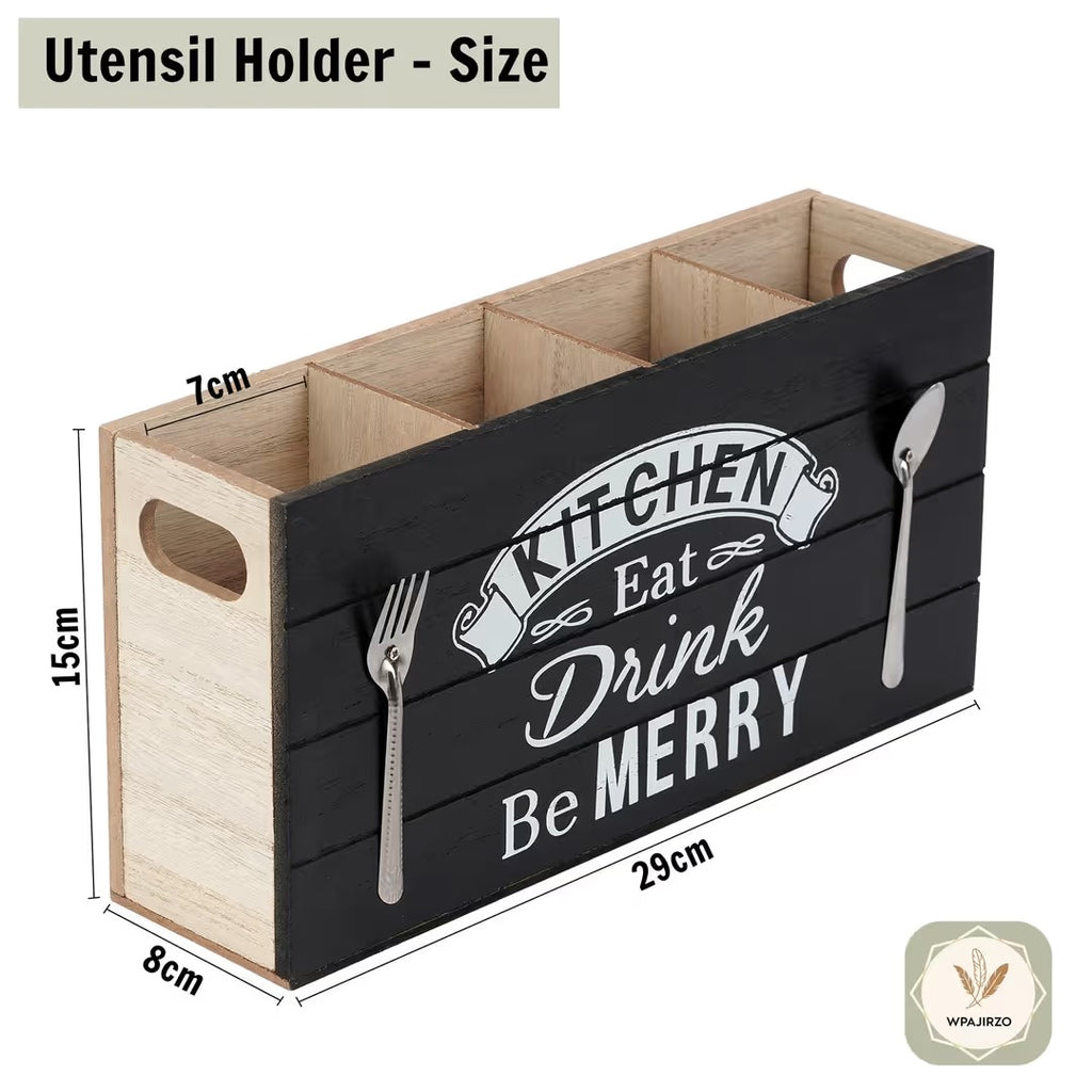 Organizer na sztućce drewniany Stojak kuchenny Stylowy 4 komory Retro