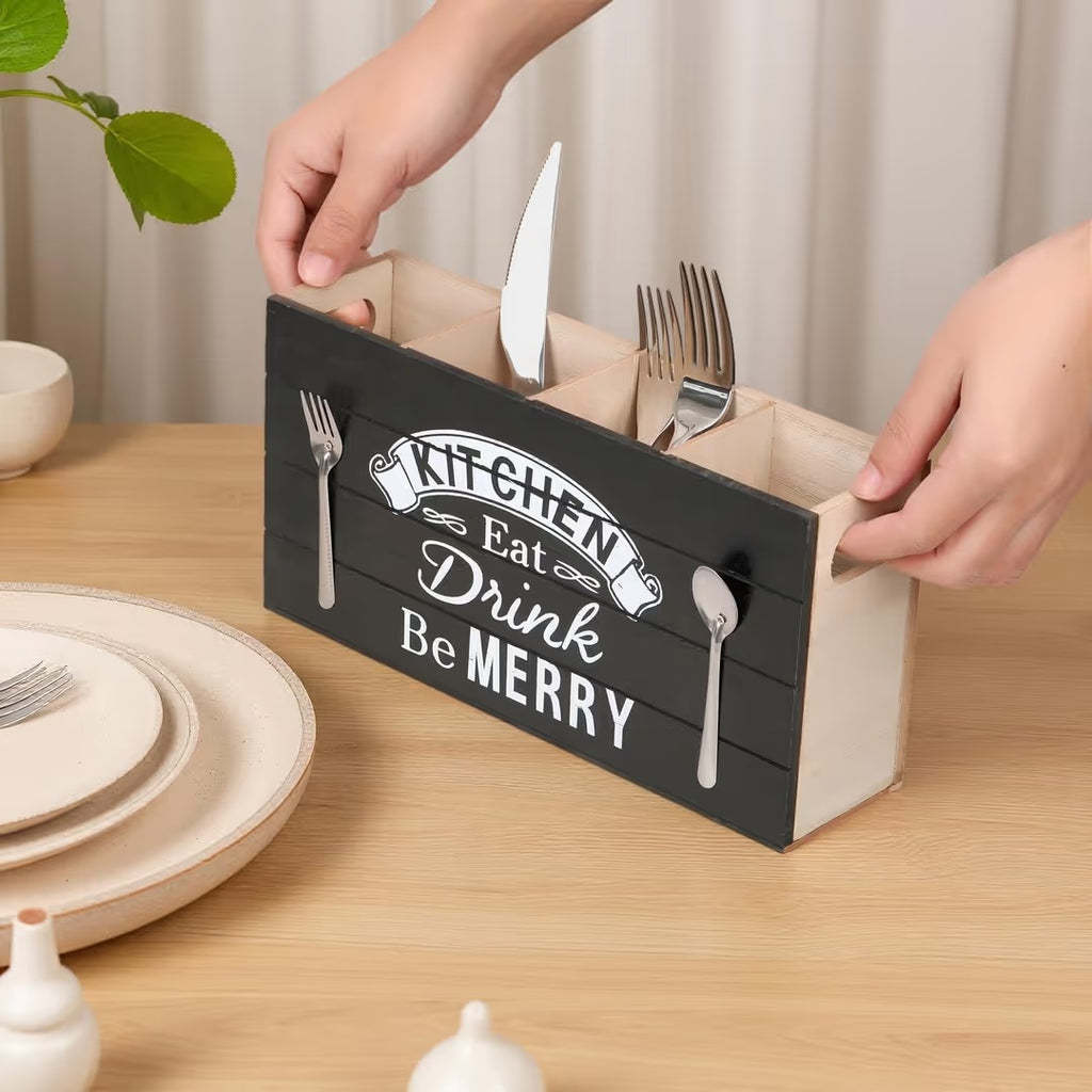 Organizer na sztućce drewniany Stojak kuchenny Stylowy 4 komory Retro