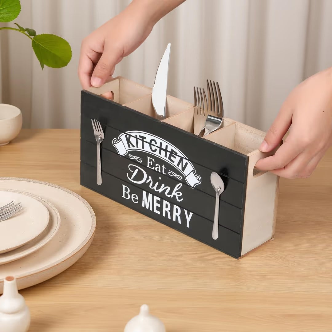 Organizer na sztućce drewniany Stojak kuchenny Stylowy 4 komory Retro