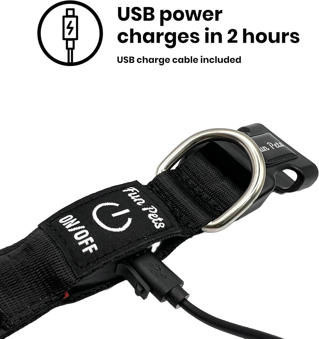 Fun Pets LED Obroża dla Psa USB – Świecąca Bezpieczna Pomarańczowa 40–50cm
