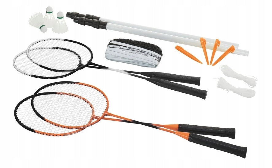 ZESTAW DO BADMINTONA Z SIATKĄ , RAKIETY 4 SZT , SIATKA , LOTKI BADMINTON